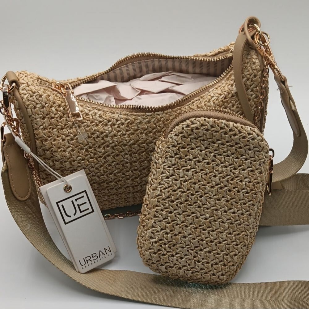 Urban Expressions Beige Woven Crossbody Bag Set - Picture 7 of 15